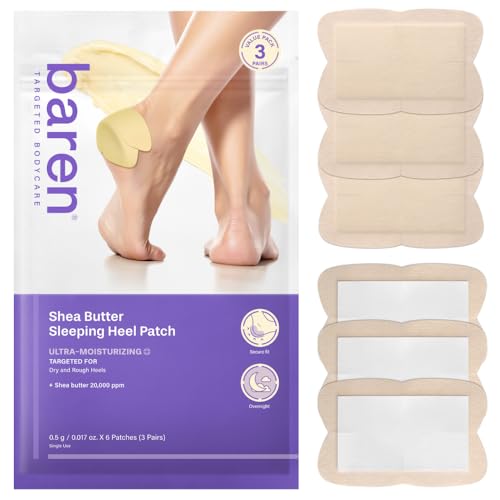 Baren Shea Butter Heel Repair Patch for Cracked Dry Heels Overnight Foot Moisturizer Mask Hydrating & Breathable (6 pcs) K-Beauty