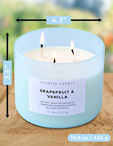 3 Wick Scented Candle | Grapefruit Vanilla Stress Relief Aromatherapy Candle With Berries, Bergamot, Rose & Lemon | 15.8 Oz Highly Scented Relaxing Citrus Candle, Large Clean Burn Soy Candles For Home #TOP5