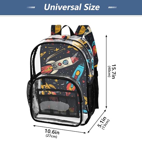 Outer Space Spaceship Rocket Galaxy Clear Backpack PVC Transparent Backpack Lightweight Book Bags Capacity Clear Bag for Boys Girls4