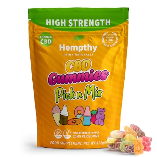 Hempthy CBD Pick n Mix Gummies High Strength 1000mg 20mg x 50 Gummies 1000mg Total CBD THC Free Best UK CBD Gummy Bears (50 Pack Gummy Bears)