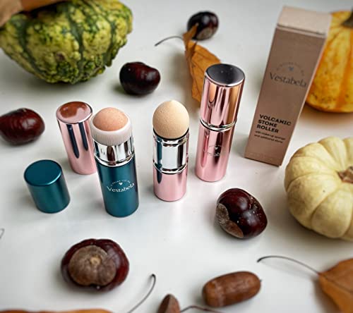 VESTABELA 2in1 Mattierender Vulkanstein Roller mit Ersatzstein und Makeup-Schwamm | Ölabsorbierender Gesichtsroller… - Image 5