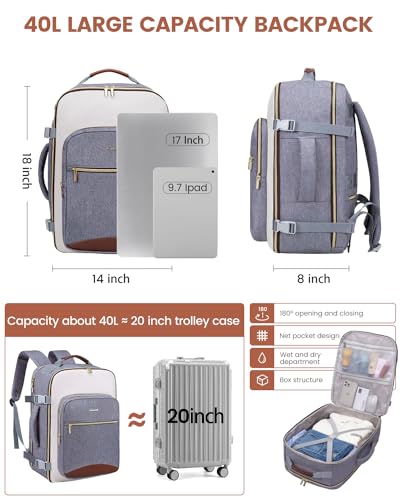 Image of LOVEVOOK 40L Travel Backpack for Women & Men, Airline Approved Carry On Luggage with 3 Packing Cubes, TSA Overnight Bags, Waterproof Personal Item Bag, Weekender Essentials Backpacks fits 17 inch Laptop