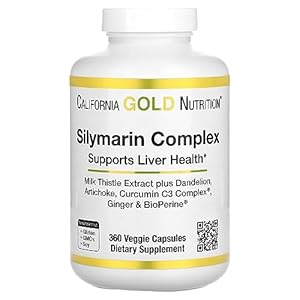 Silymarin Liver Health Complex, Milk Thistle Extract with Curcumin, Artichoke, Dandelion, Ginger, Black Pepper, Synergistic Liver Detox & Cleanse Support, 360 Veggie Capsules by California Gold