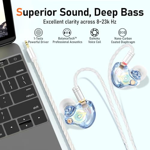 Image of Audiovance Vibes 202 HiFi Wired Earbuds, IEM in-Ear Monitor Headphones