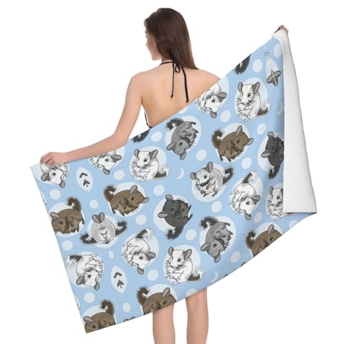 RRhgipp Blue Chinchillas And Moon Large Premium Bath Towels Daily Use Soft Bath Sheet Absorbent Hotel Spa Shower Bath Towels