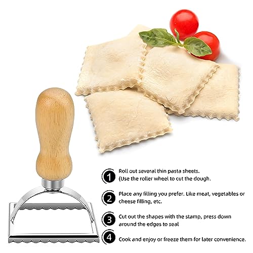 Pasta Press & Maker Stamp Set - Round & Square & Heart Shape Ravioli Mold, Roller Wheel Set & Cutter - Thumbnail 5