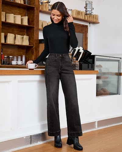 luvamia Wide Leg Jeans for Women Trendy High Waisted Double Side Seams Stretchy Denim Pants Trouser Jeans with Pockets