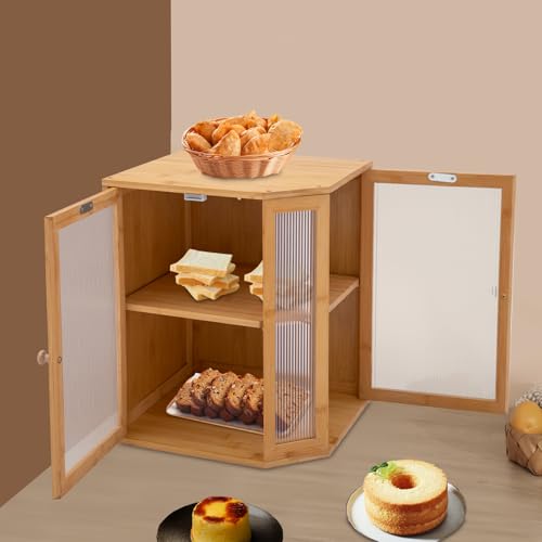 SAUADY Boîte à pain à 2 couches en bambou résistant à la moisissure avec grande capacité Système de conservation au frais grâce à la ventilation 30 x 30 x 38 cm Bois naturel