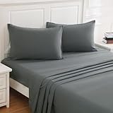Overket Queen Sheet Set Ultra Soft Queen Bed Sheets 1800 Series Luxury Cooling Sheets 100% Microfiber Breathable Wrinkle Free Queen Size Dark Grey 4PC
