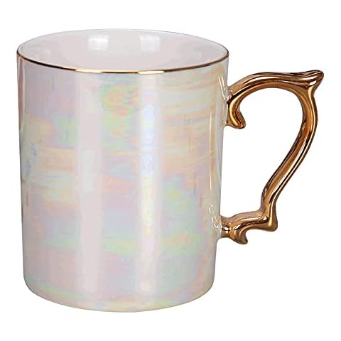 Pearl Glaze Gold Handle Mug,Fashion Coffee Cup Advanced Mug Rainbow Glazed Ceramic Cup,Simple Teacup Drinkware Gift Reusable Travel Mug Coffee Cup Personalised Mug Funny Mugs for Mum Cover