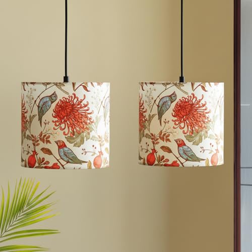 Image of ExclusiveLane 'Chirping Birds' Pendant Hanging Lights for Living Room (Set of 2, 8.1 Inch, Cotton Wrapped Over Polyvinyl) |Pendant Lights for Ceiling Lights for Living Room Hanging Lamps for Bedroom