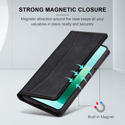 Image of Jasonyu Cover for Honor 400 Lite Flip PU Leather Case, Book Wallet Cover, Stand Function, Magnetic, Card Slots, TPU Bumper Case (Black)