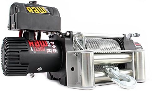 Raw Machine RM-X12500-12V RawMachine Winch X12500 5.7t 12V Steel Cable Cable Radio Remote Control Roller Rope Window 12V Black