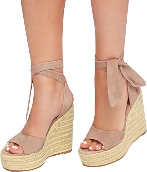 Miniatura 3 de Seraih - Sandalias de alpargata con lazo para mujer, sandalias de tacón y plataforma para verano