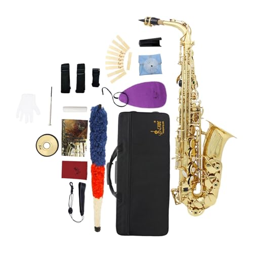 rockible アルトサックス 楽器 軽量 プロフェッショナル アルトサクソフォン フルキット 収納ケース ショーパフォーマンス練習用, 金