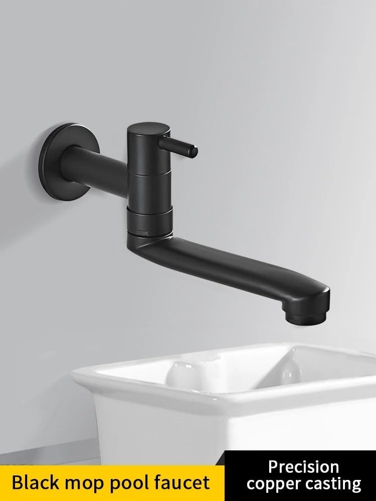 KLVN Matte Black Wall Mount Single Cold Faucet 360° Rotating Nozzle For Bathroom Outdoor Mop Pool(24.5cm)