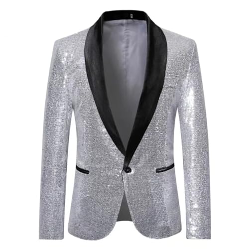 Niiyyjj Men's Sequin Suit Jacket Single Breasted Slim Fit Blazer Wedding Party Stage Tuxedo for Evening Events Khaki 5XL steampunk buy now online