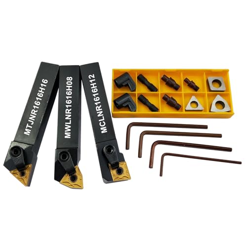 5/8 16PCS Porte-outils de tour CNC à cercle excentré, MTJNR1616H16+MWLNR1616H08+MCLNR1616H12+WNMG431, CNMG431, TNMG331 inserts en carbure + ST1603, SW0804, SC1204+MCT513, MCT617+HL1814 + MCS625
