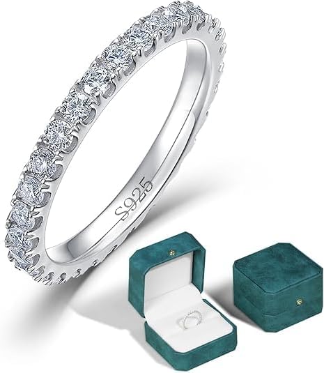 WES 925 Sterling Silver D Color VVS1 Lab Created Moissanite Wedding Band Full Eternity Stackable Wedding Rings for Women, Size 5-8 - Image 7