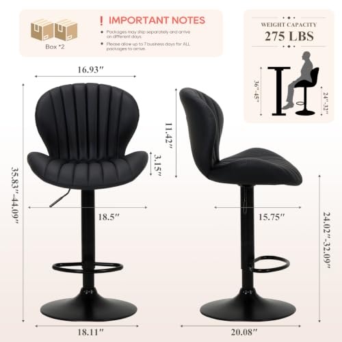 Image of COLAMY Bar Stools Set of 4,Swivel Adjustable Height Leather Bar Chair,Black