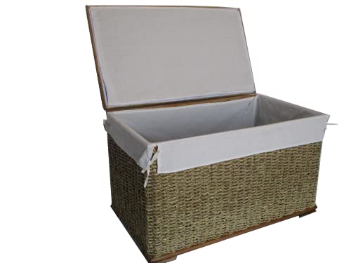 BAULE VIMINI RATTAN CM 68X40X40 H CORDONCINO DI BANANO PORTA BIANCHERIA FODERA COTONE STRUTTURA IN ROBUSTE CANNE DI RATTAN