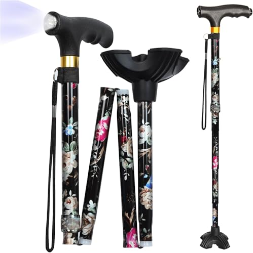 Hedkin Walking Cane with LED Light, Foldable,Adjustable, Self Standing Walking Canes for Men &...