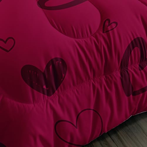 Image of AILONEN Queen & King Bedding Set Full Size for Men Women Couples,Luxury Crown Comforter with 2 Pillowcases,3-Piece Black & Red Hearts Quilt Set for Bedroom Decor