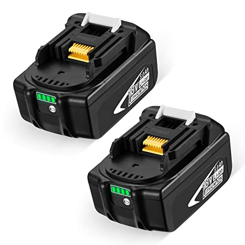 OMBAR 2pcs 5000mAh 18V Litio Batería, Compatible con Makita BL1850 BL1860 BL1860B BL1850B BL1840 BL1830 BL1845 BL1835 LXT-400, 194204-5, 194205-3, con Indicador Cover