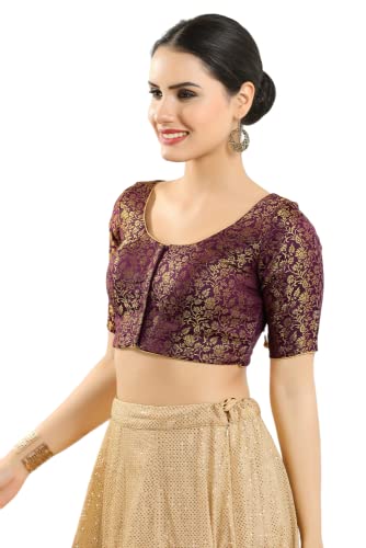 Image of Vamas Women's Brocade & Georgette Padded Self Design Half Sleeve Readymade Saree Blouse (X-1126.ELB)