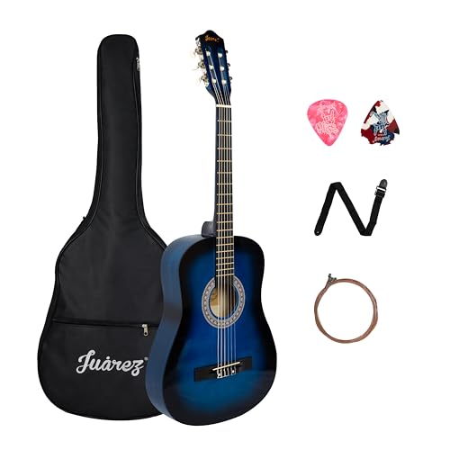 Image of Juarez 38 Inch Classical Guitar with Nylon Strings for Beginners, Finger-Friendly Full Size Guitar Kit with Bag, Picks, Strap & Extra Steel Strings for Upgrade, TBS