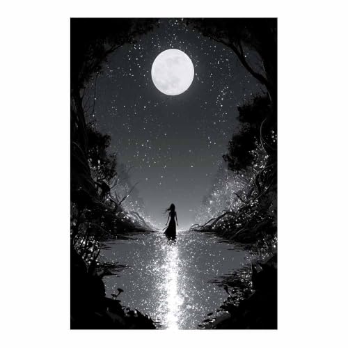 Forêts Lunaires affiche noir et blanc multicolore grand format 80x120cm pour decoration murale