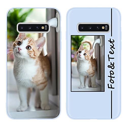 Yoedge Funda Personalizada para Samsung Galaxy S10 4G 6,1', TPU Carcasa Silicona Personalizable con Imagen Foto Texto Custom, Antigolpes Encargo Case Cover Personalizado para Samsung S10, Azul Claro