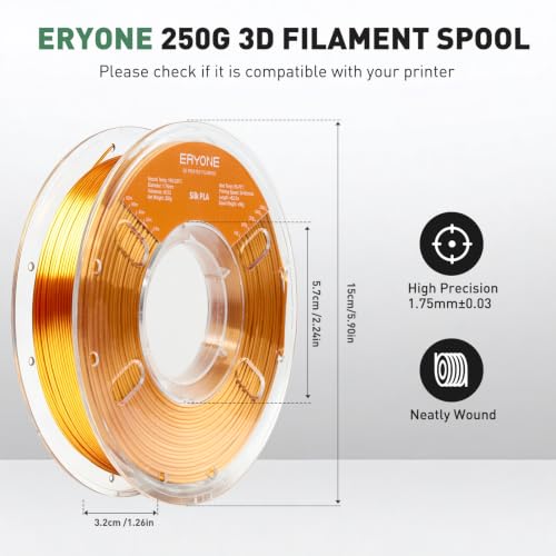 Image of ERYONE PLA Filament 3D Printer Filament Bundle Multicolor 1.75mm + /- 0.03mm, PLA Filament 250g Spool, 4 Rolls, Silk Pla 1