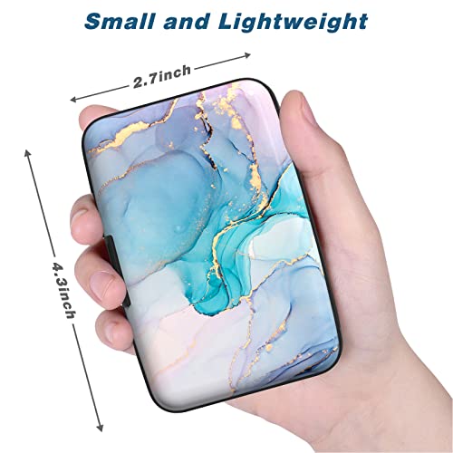 Image of Credit Card Holder, Mini Aluminum Card Wallet RFID Blocking Slim Metal Hard Card Case for Women Men, Purple Gold Marble
