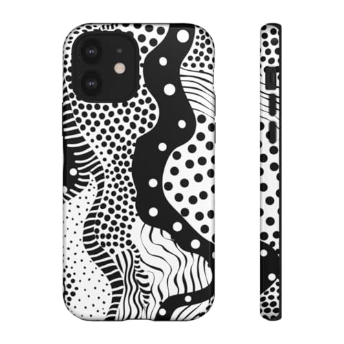 Coque iPhone 12 rigide évitez les rayures motif pois noir et blanc