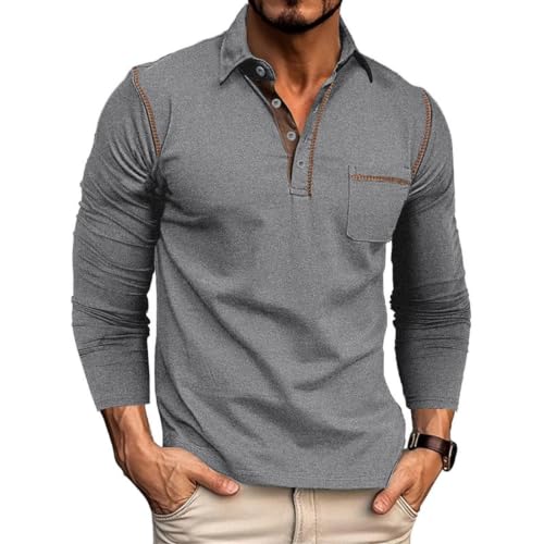 Men's Casual Polo Shirts Classic Long Sleeve Basic Button T-...