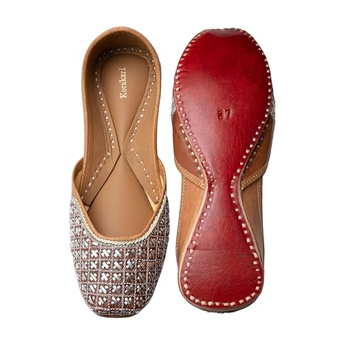 Image of KORAKARI Women's Traditional Ethnic Amber Punjabi Jutti, Leather Flat Comfortable Mojaris for Girls