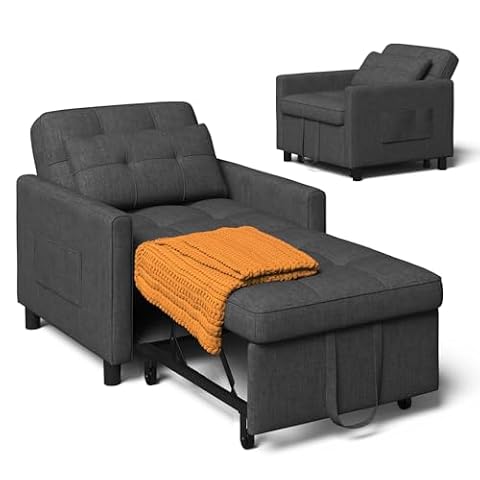 Xbro Fotel Do Spania 3 w 1 RozkﾅＢdana Sofa z Poduszkami i Kieszeniami Boczny mi, Wielofunkcyjny Fotel na MaﾅＦ Przestrzenie, Ciemnoszary