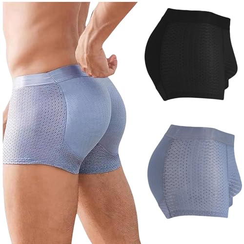 Nylon Men's Underwear Ice Silk Breathable Butt-Lifting Padded Mesh Seamless Hip Lifter Shape Boxer Brief 2/4 Pcs
