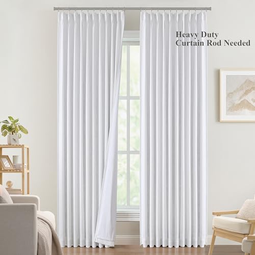 Image of Vision Home White Pinch Pleated Full Blackout Curtains 60 inch Wide Thermal Insulated Window Panels 112 inch for Bedroom Living Room Darkening Pinch Pleat Drapes with Hooks Back Tab 60 inch Wx112 Lx1