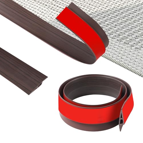 ZTOWOTO 100cm フレキシブル PVC敷居ストリップ 自己接着、PVC カーペットロールエンド 滑り止め、床隙間カバー用の見切り材 床 カーペットドアトリムストリップ 、ドア口、タイル、木材(幅:5cm-黒クルミの木目調)