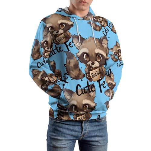 Raccoon Cute But Feral Loves Coffee Adult Pullover Hoodies Long Sleeve Sweatshirt Casual Tops with Pockets for Women Men4