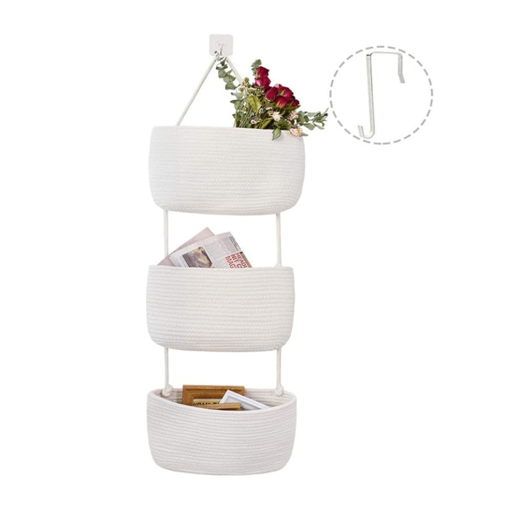 Cesta organizadora de algodón de 3 niveles en blanco o caqui, capacidad de 8 libras, almacenamiento plegable para el hogar, cocina, baño