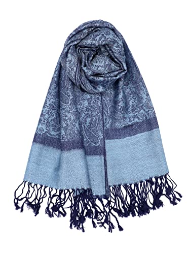 Achillea Two Tone Vintage Jacquard Paisley Pashmina Shawl Wrap Scarf (Steel Blue) #TOP5