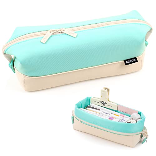 MAMUNU Estuche para lápices de gran capacidad, bolsa plegable con compartimentos con cremallera, bolsa de papelería, estuche estético, organizador de oficina, escuela, niños, adultos, cian, Estuche Cover