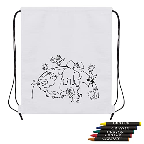 FUN FAN LINE - Set di 20 Zaini per Bambini da colorare con Disegni divertenti. Creatività, Arte e Divertimento per Bambini. Include Cere Colorate e tatuaggi temporanei di regalo! (Animali)