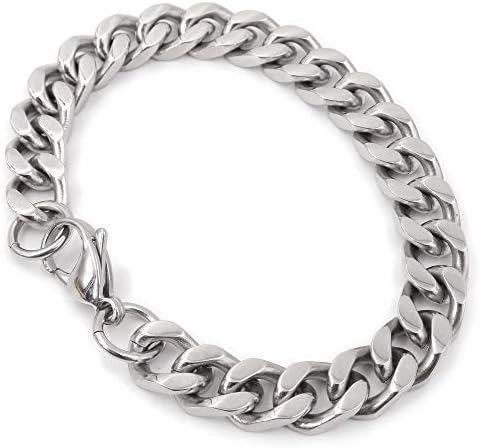 Steelmeup Stainless Steel Simple Curb Cuban Link Chain Bracelet for Men Boys 10mm 7inch