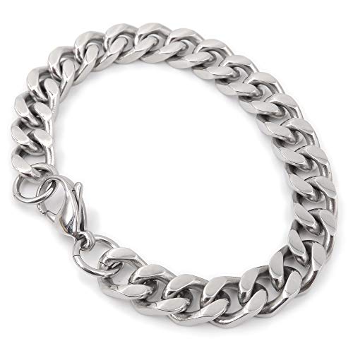 Steelmeup Stainless Steel Simple Curb Cuban Link Chain Bracelet For Men 10mm 7inch