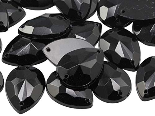 Allstarco 18X13Mm Jet Black Ch37 Teardrop Flat Back Sew On Beads For Crafts Plastic Acrylic Rhinestones With Holes For Sewing, Clothing Embelishments, Costume Cosplays - 50 Pieces #TOP17