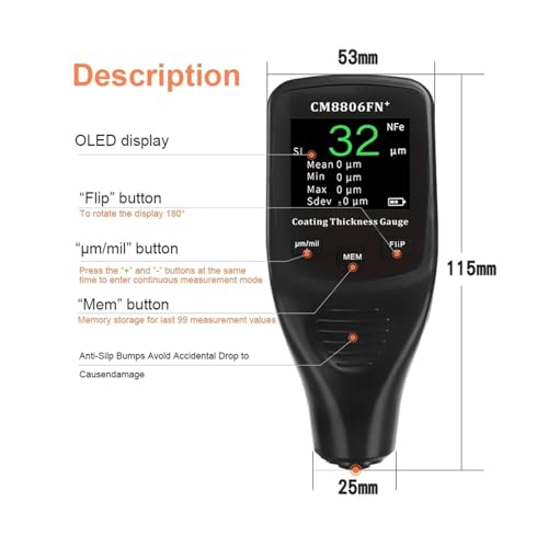 Thickness Gauge 2Pcs CM8806FNPaint Thickness Gauge Color FILP OLED Display Car Coating Meter Fe/NFe 0-1250μm Automotive Film Mil Check miniatura 3